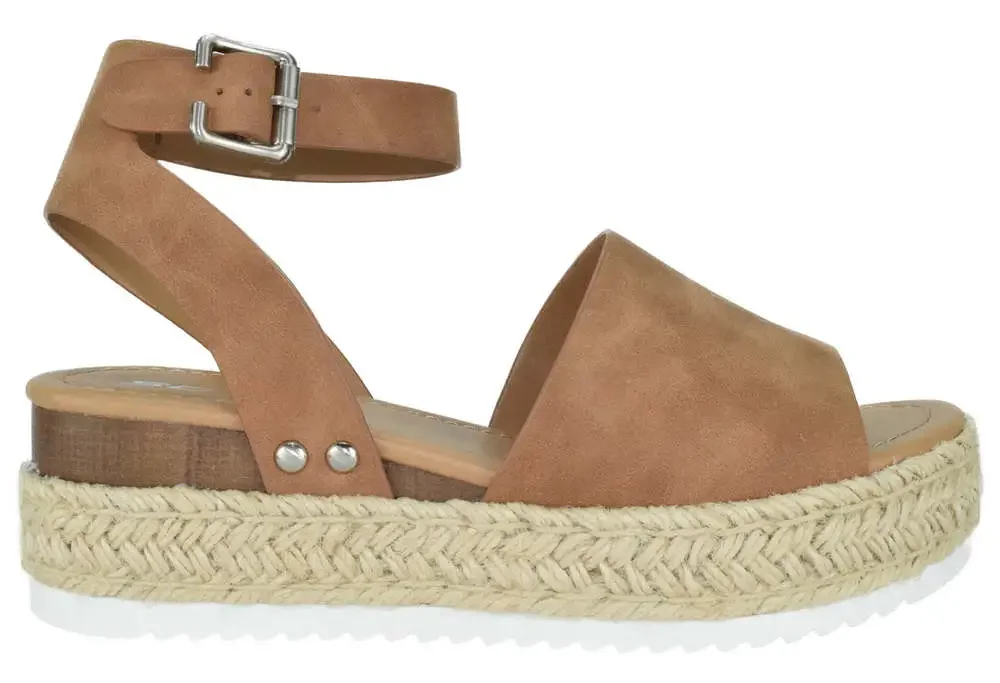 Soda Women Wedge Sandals Ankle Strap Flatform Espadrilles Platform TOPIC brown